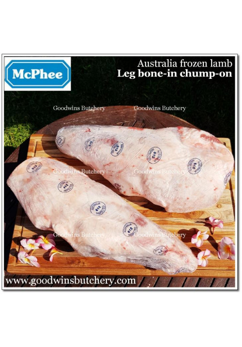 Lamb LEG BONE-IN CHUMP-ON frozen Australia MCPHEE whole cut  +/- 4kg (price/kg)
